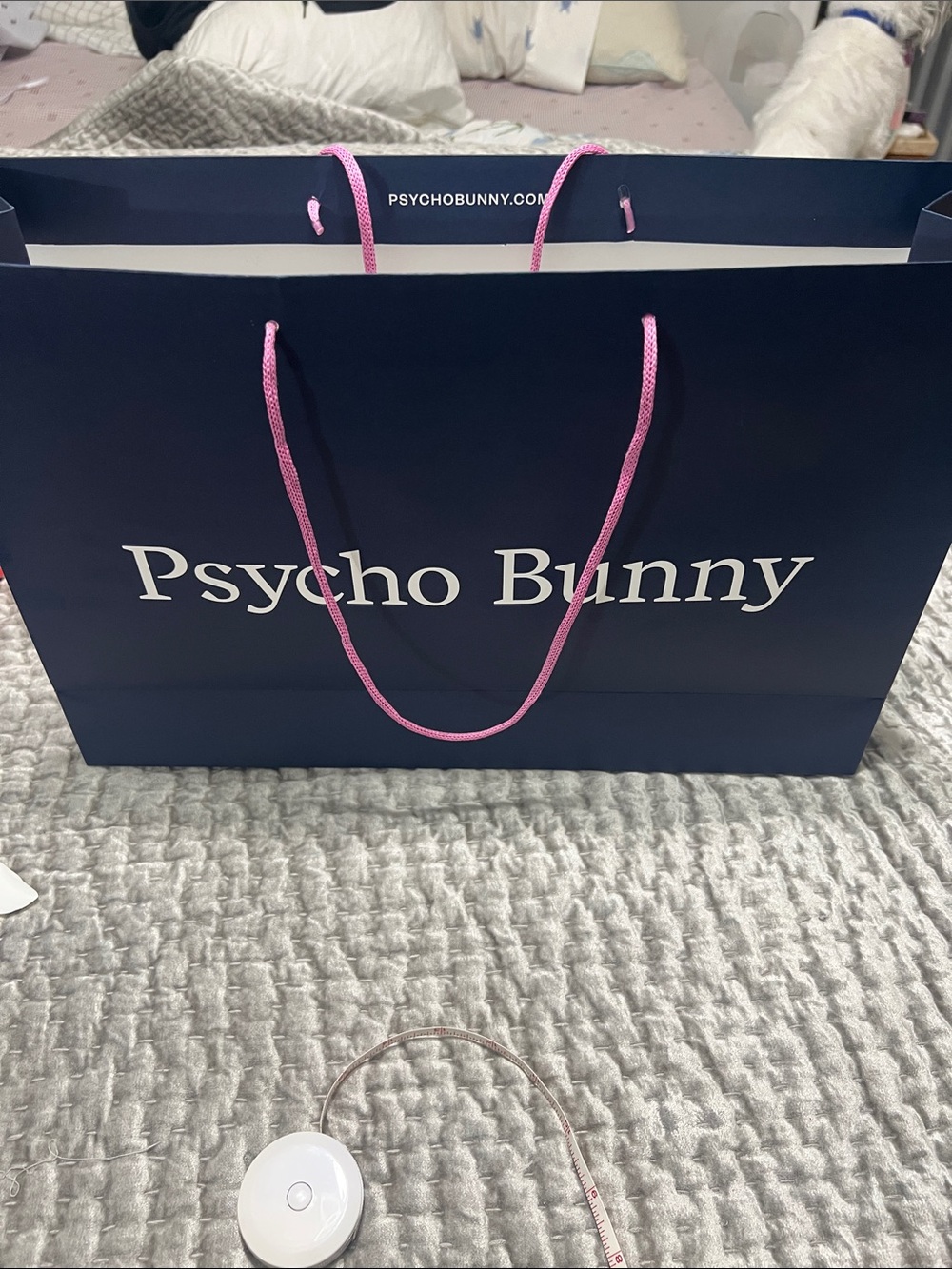 Psycho Bunny Navy Tote with Pink Rope Handles